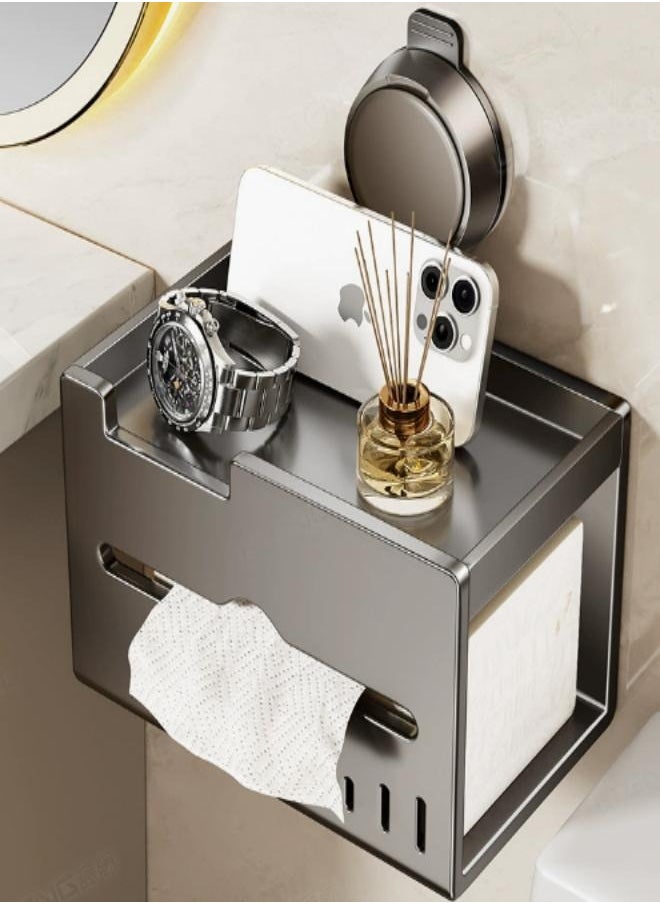 Generic - Bathroom household tissue box holder shelf toilet paper roll storage box no hole wall-mounted toilet paper hanger - Image 1