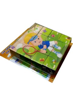 Generic 6 Sides Printed Wooden Block Puzzle with Sports Graphics  - Image 1