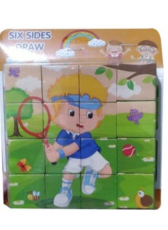Generic 6 Sides Printed Wooden Block Puzzle with Sports Graphics  - Image 2