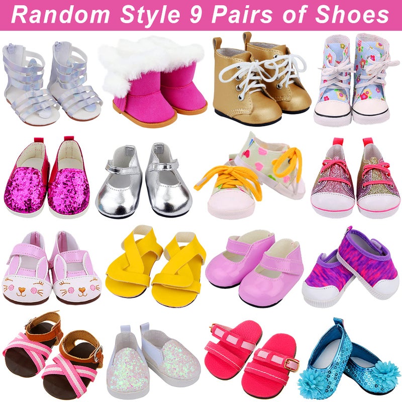 Ecore Fun 18 Inch Girl Doll Accessories Includes Random Style 9 Pairs of Shoes Fit for 18 Inch Girl Doll Shoes Including Snow Boots Leather Shoes Sandals Slipper - Image 3