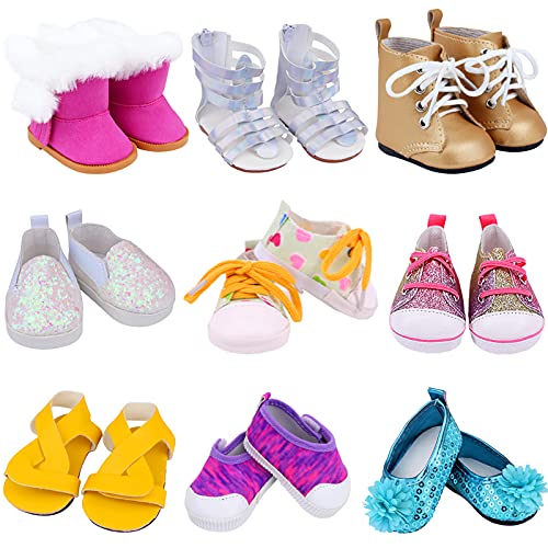 Ecore Fun 18 Inch Girl Doll Accessories Includes Random Style 9 Pairs of Shoes Fit for 18 Inch Girl Doll Shoes Including Snow Boots Leather Shoes Sandals Slipper - Image 1