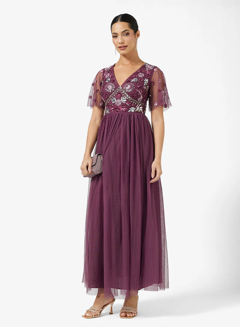 Maya Celestial Embellished High Neck Maxi Dress