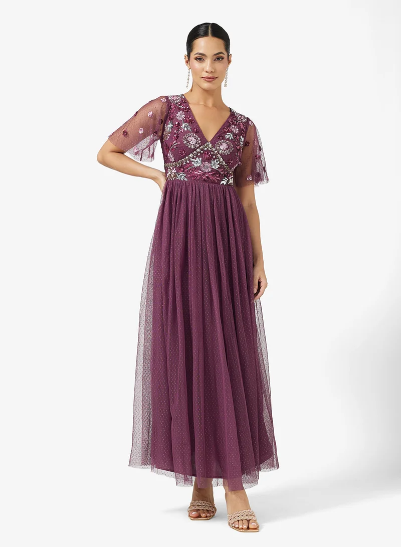 مايا Celestial Embellished High Neck Maxi Dress