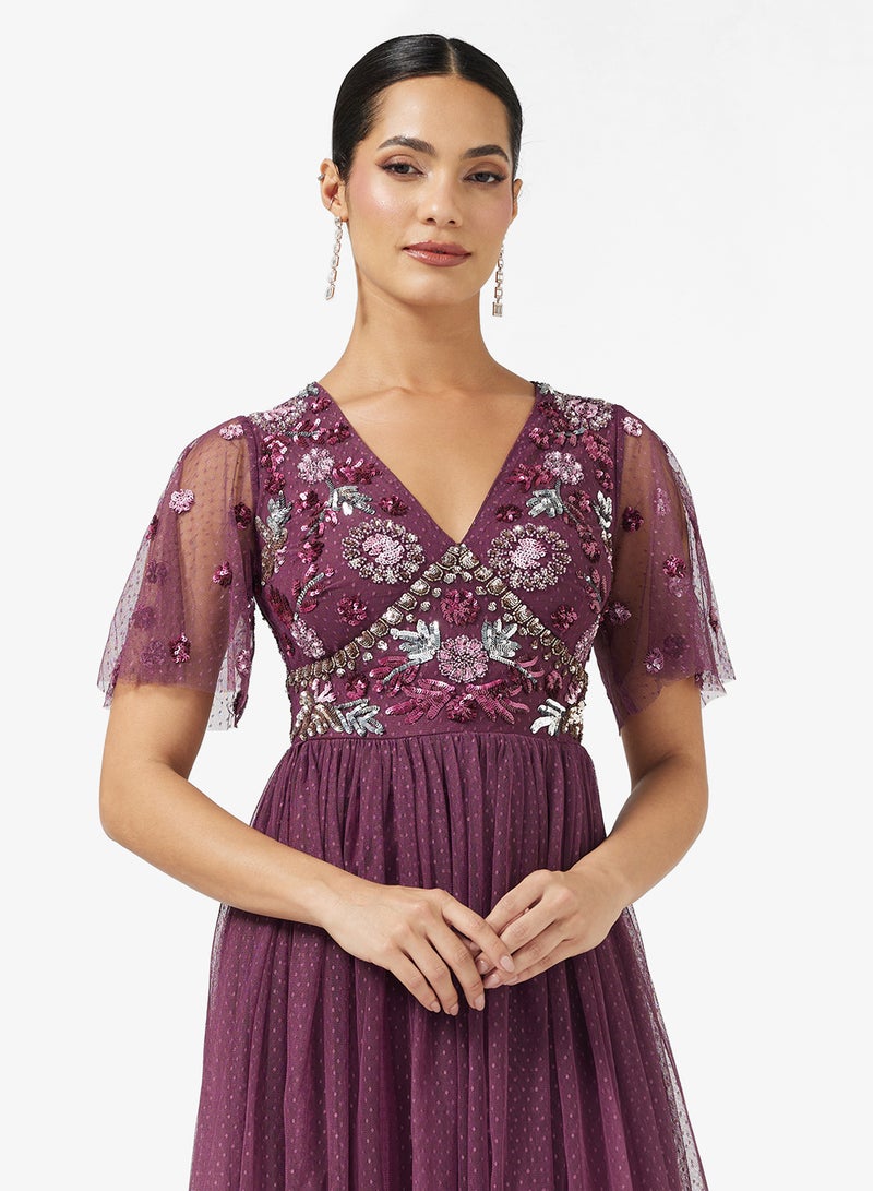 Maya Celestial Embellished High Neck Maxi Dress - Image 3