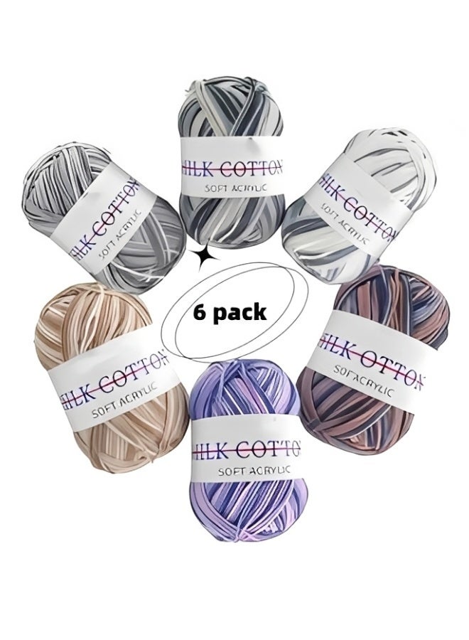 COTTON 6-Pack Gradient Soft Acrylic Crochet Yarn Silk Cotton Feel Anti-Pilling Colorfast Yarn for Baby Clothes Amigurumi Knitting DIY Crafts - Image 2