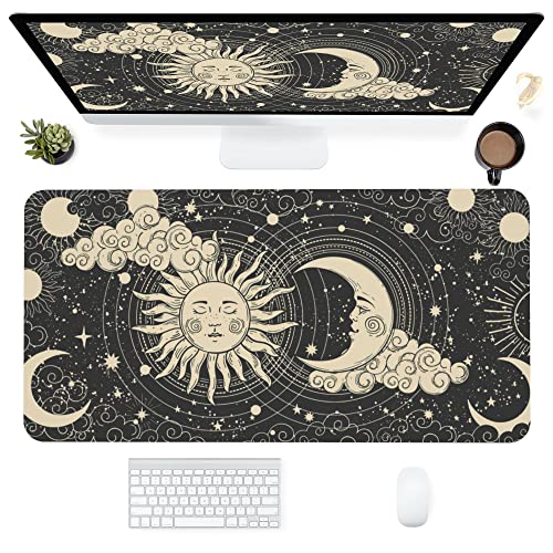 SKYDAWNY Desk Mat,Celestial Sun and Moon Extended Gaming Mouse Pad for Office Work & Game,Computer Keyboard Mouse Mat Desk Non-Slip Rubber Base Large Mousepad with Stitched Edges, 31.5x15.7inch - Image 1