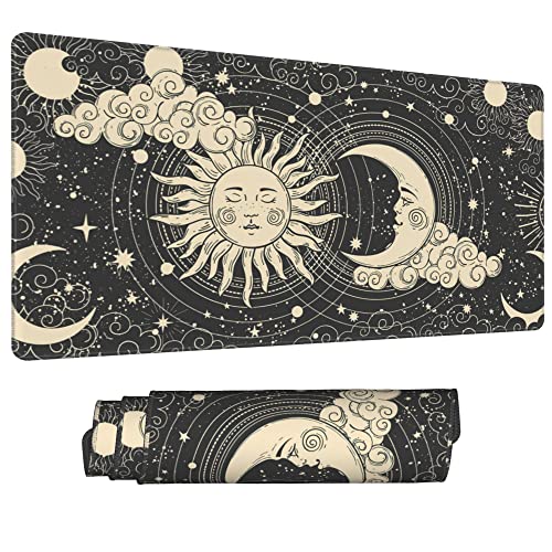 SKYDAWNY Desk Mat,Celestial Sun and Moon Extended Gaming Mouse Pad for Office Work & Game,Computer Keyboard Mouse Mat Desk Non-Slip Rubber Base Large Mousepad with Stitched Edges, 31.5x15.7inch - Image 2