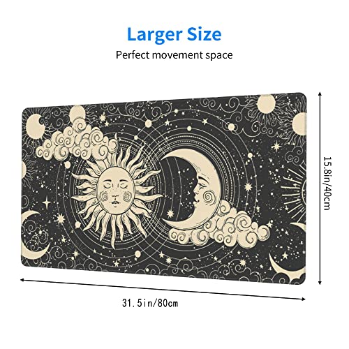 SKYDAWNY Desk Mat,Celestial Sun and Moon Extended Gaming Mouse Pad for Office Work & Game,Computer Keyboard Mouse Mat Desk Non-Slip Rubber Base Large Mousepad with Stitched Edges, 31.5x15.7inch - Image 3