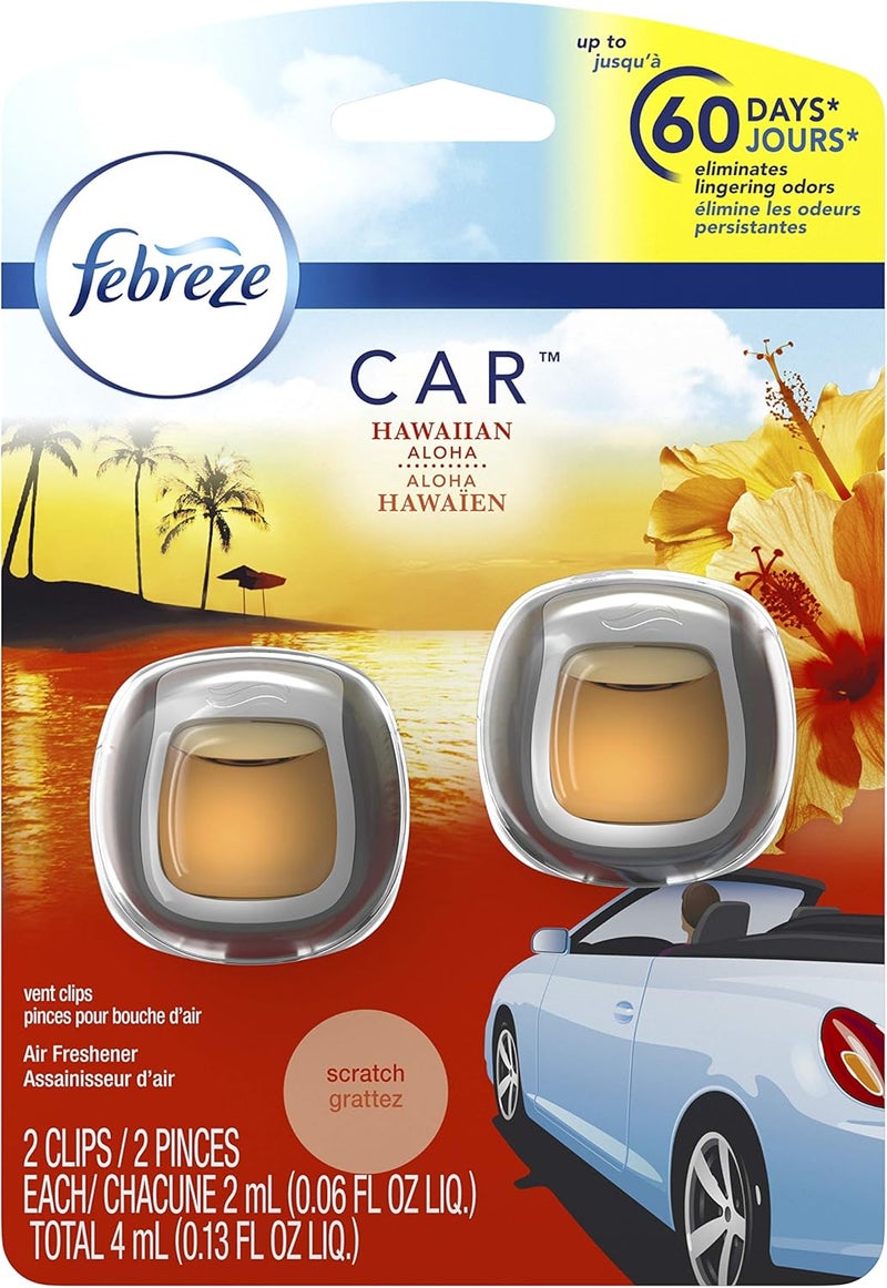 Febreze CAR Vent Clip Hawaiian Aloha Air Freshener - 2 Count (0.13 Fl. Oz.) - Image 1