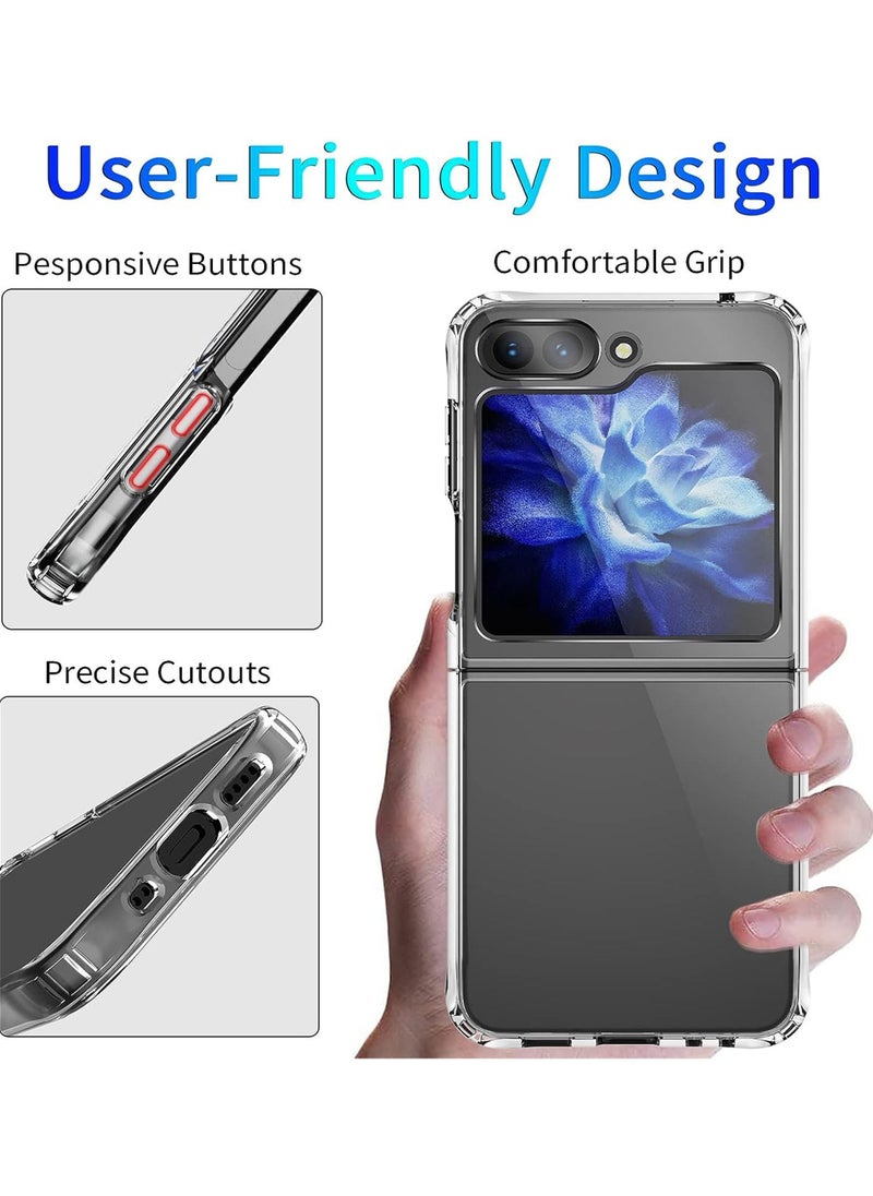 Rock Pow - For Samsung Galaxy Z Flip 5 Clear Case Crystal Clear Slim Fit Thin Transparent Phone Cover Soft TPU Bumper Corners Rubber Shockproof Anti-Slip Heavy Duty Protection - Image 1