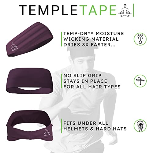 Temple Tape Four Inch Moisture Wicking Workout Sweatband; Absorbs & Evaporates Sweat 8X Faster - Deep Purple - Image 5