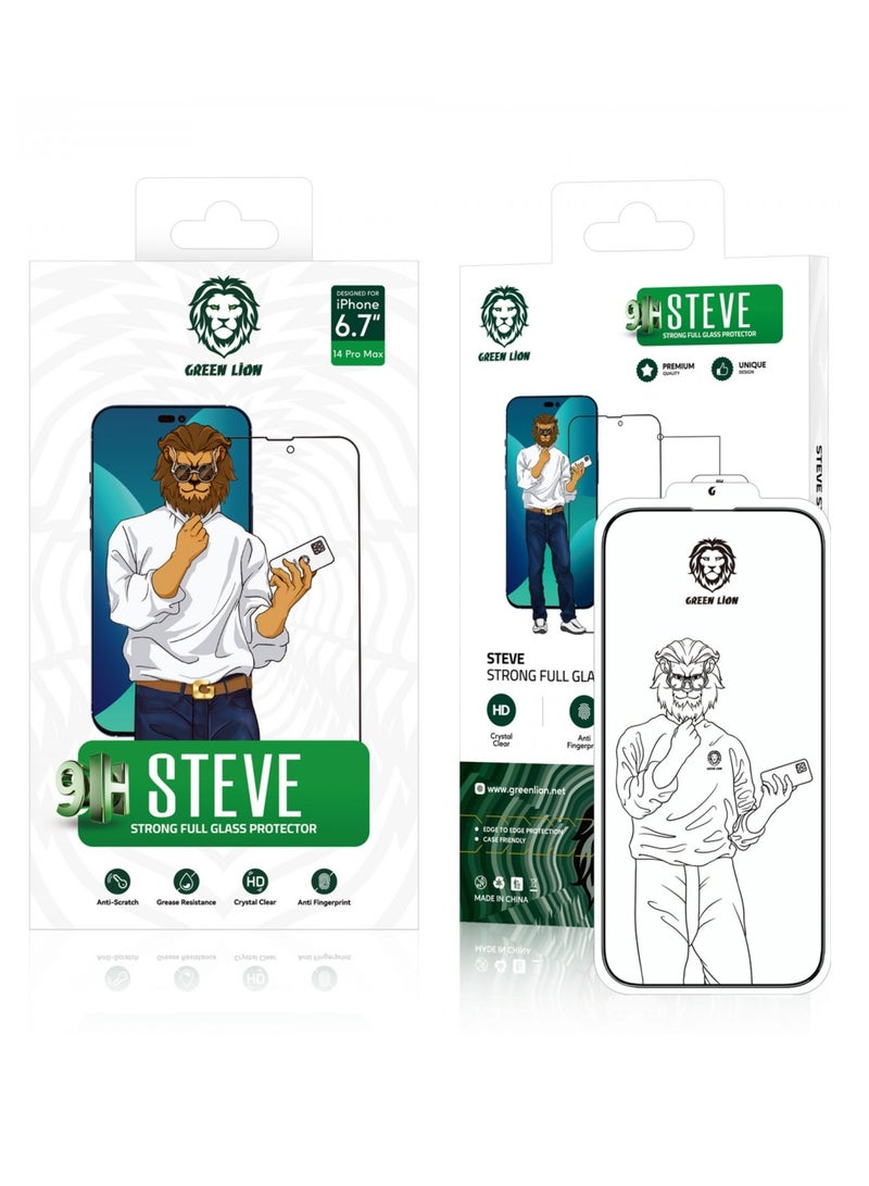 جرين ليون شاشة حماية لهاتف ايفون 14 برو 9H ستيف جلاس قوية كاملة / ضد بصمة الإصبع / ضد الساكنة - شفاف - Image 2