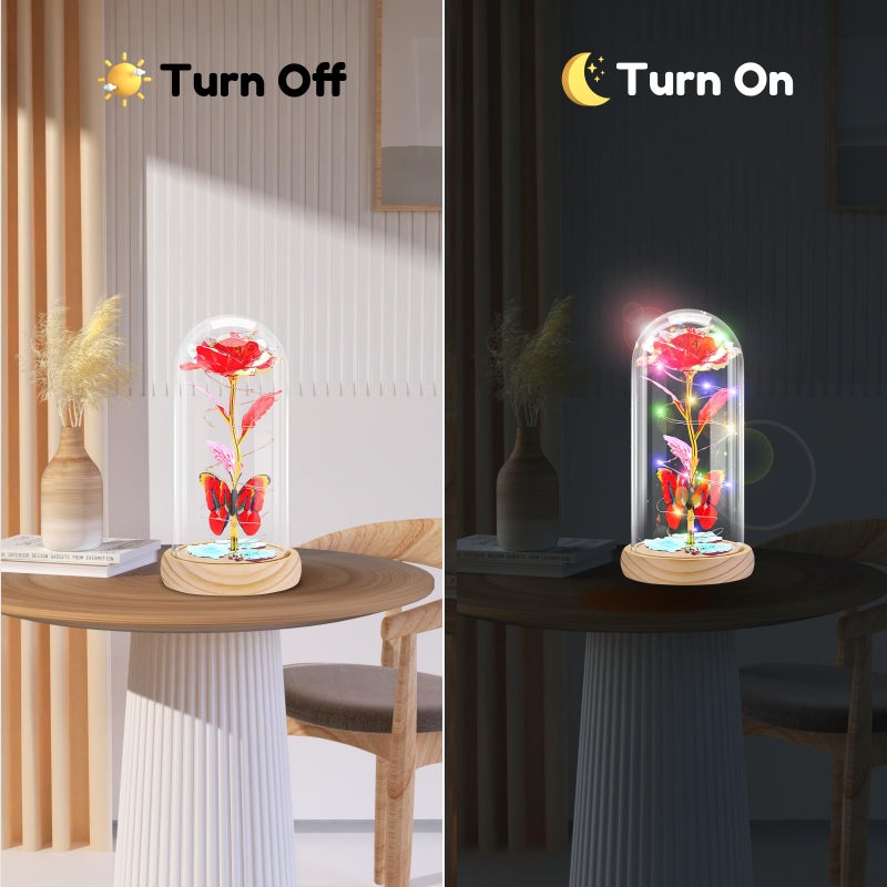 Otlonpe Rose Flower Gifts for Women Mothers Day Flowers Gifts for Mom Wife Grandma Birthday Gifts for Women Led Light Up Glass Rose Handmade Flower Women Gifts for Mothers Day Christmas (Wood Red) - Image 3