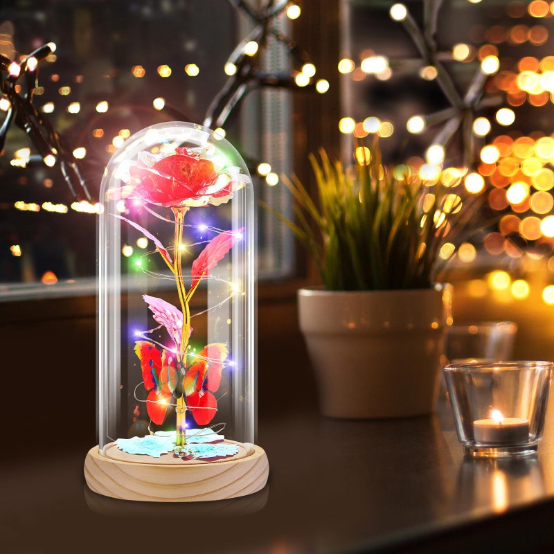 Otlonpe Rose Flower Gifts for Women Mothers Day Flowers Gifts for Mom Wife Grandma Birthday Gifts for Women Led Light Up Glass Rose Handmade Flower Women Gifts for Mothers Day Christmas (Wood Red) - Image 2