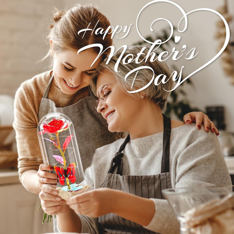 Otlonpe Rose Flower Gifts for Women Mothers Day Flowers Gifts for Mom Wife Grandma Birthday Gifts for Women Led Light Up Glass Rose Handmade Flower Women Gifts for Mothers Day Christmas (Wood Red) - Image 5
