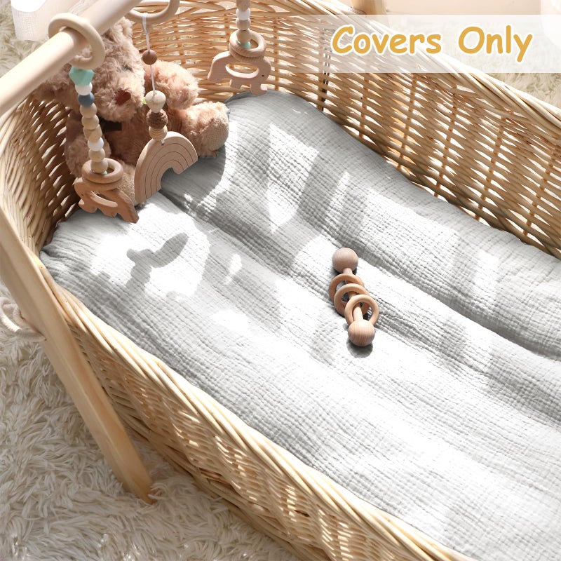 Hooyax Baby Lounger Cover 2 Pack - 100% Muslin Cotton Newborn Lounger Pillow Covers Only, Soft Breathable Infant Lounger Cover with Reinforced Stitching, Fits Most Standard Baby Loungers (Grey Cream) - Image 4