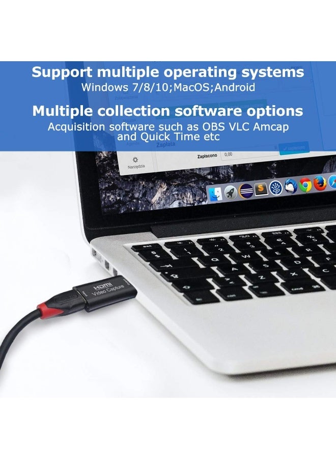 بطاقة التقاط فيديو HDMI بدقة 4K، بطاقة التقاط ألعاب Cam Link، محول التقاط الصوت HDMI إلى USB 2.0، جهاز التقاط التسجيل للبث المباشر، مؤتمرات الفيديو، التدريس، الألعاب (أسود) - Image 4