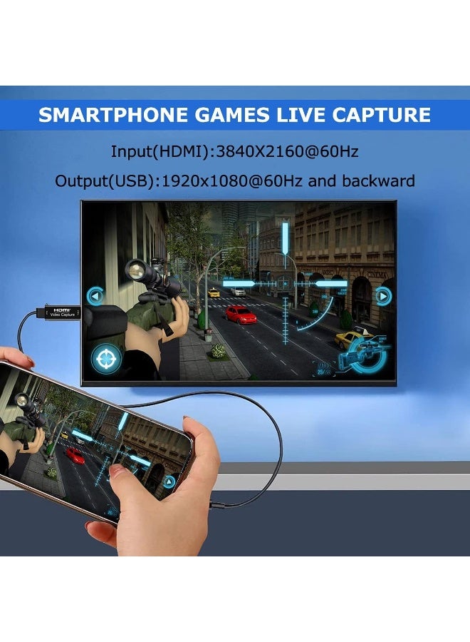 بطاقة التقاط فيديو HDMI بدقة 4K، بطاقة التقاط ألعاب Cam Link، محول التقاط الصوت HDMI إلى USB 2.0، جهاز التقاط التسجيل للبث المباشر، مؤتمرات الفيديو، التدريس، الألعاب (أسود) - Image 2