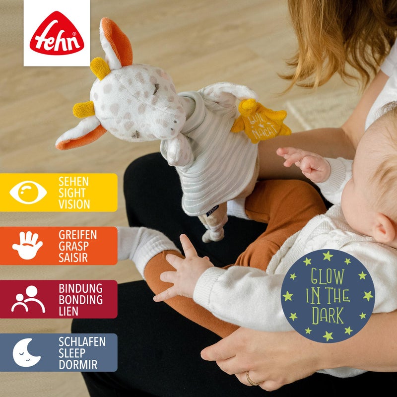 Fehn Fehn 053098 Giraffe Cuddle Blanket/Hand Puppet – Cuddly Giraffe with ‘Glow-in-the-dark’ embroidery for babies from newborns upwards – Size: 30 cm  - Image 2