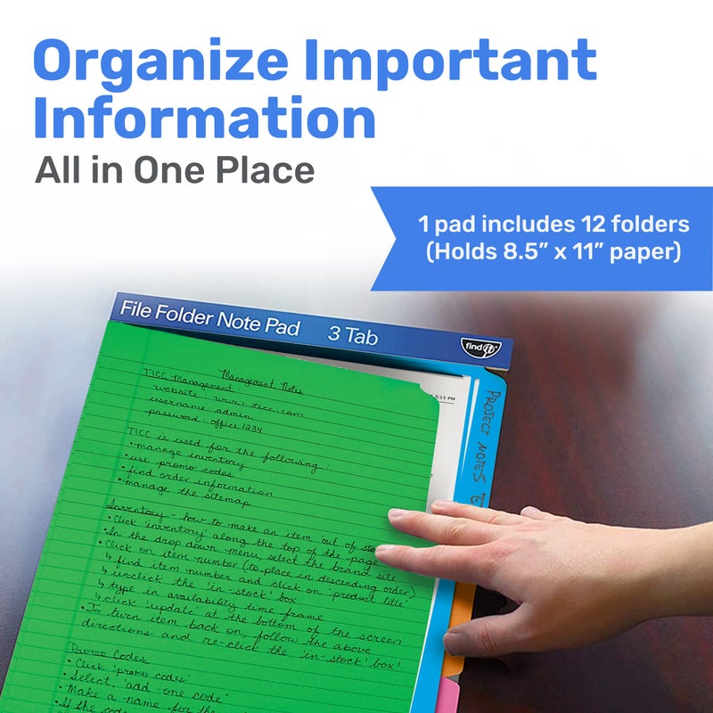 Find It File Folder Notepad - Pack of 12-9.5 x 12.5 Inch Notebook Organizer Folders for Filing, Document, and Clipboard Organization - Assorted Neon Colors - Image 3