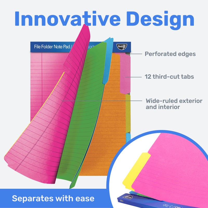 Find It File Folder Notepad - Pack of 12-9.5 x 12.5 Inch Notebook Organizer Folders for Filing, Document, and Clipboard Organization - Assorted Neon Colors - Image 5