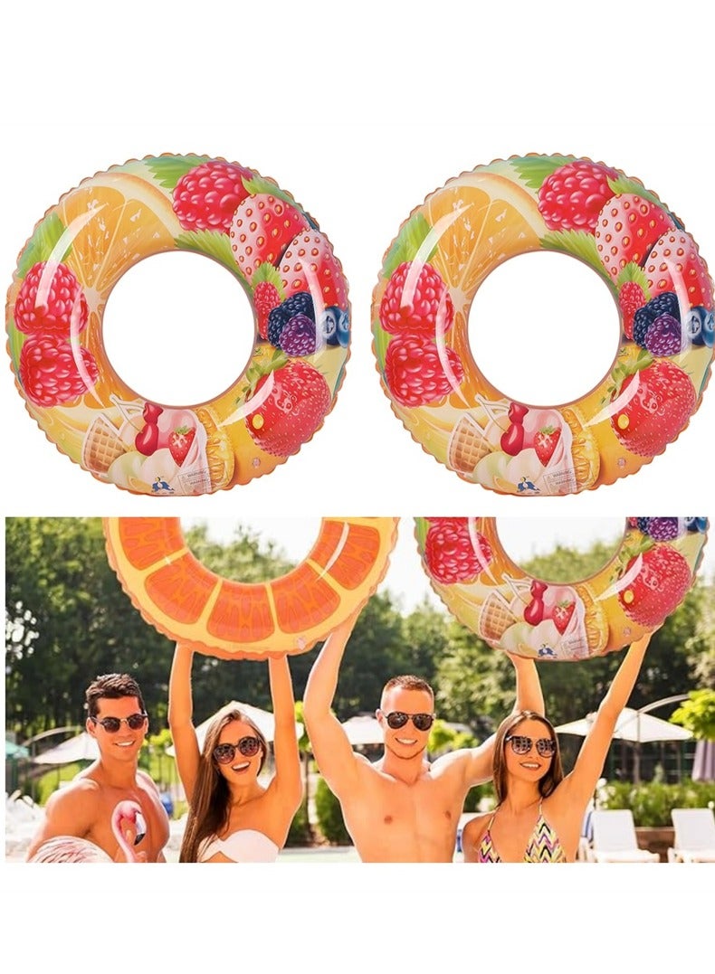 2 Pack Swim Ring, 70cm Diameter Inflatable Float Pool Swim Ring, Fruit Swim Tube Rings Colorful Pool Floaties Toys for Beach Pool Party for Kids and Adults (2Pack, 70cm, Strawberry Color)  - Image 1