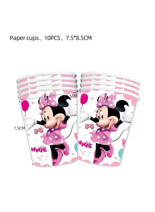 Minnie Mouse 96PCS Minnie Birthday Party Decorations for 10 Guests, Minnie Birthday Disposable Tableware Set Minnie Theme  Banner Paper Plates Set - Image 5