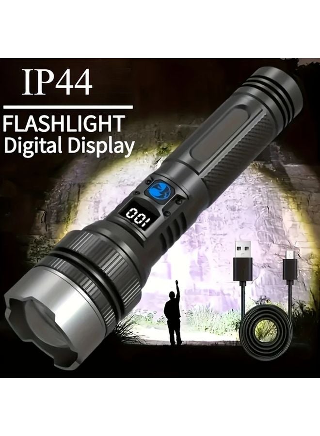 Black LED Flashlight 600 Lumens USB C Rechargeable Tactical Light IP44 Waterproof - Image 2