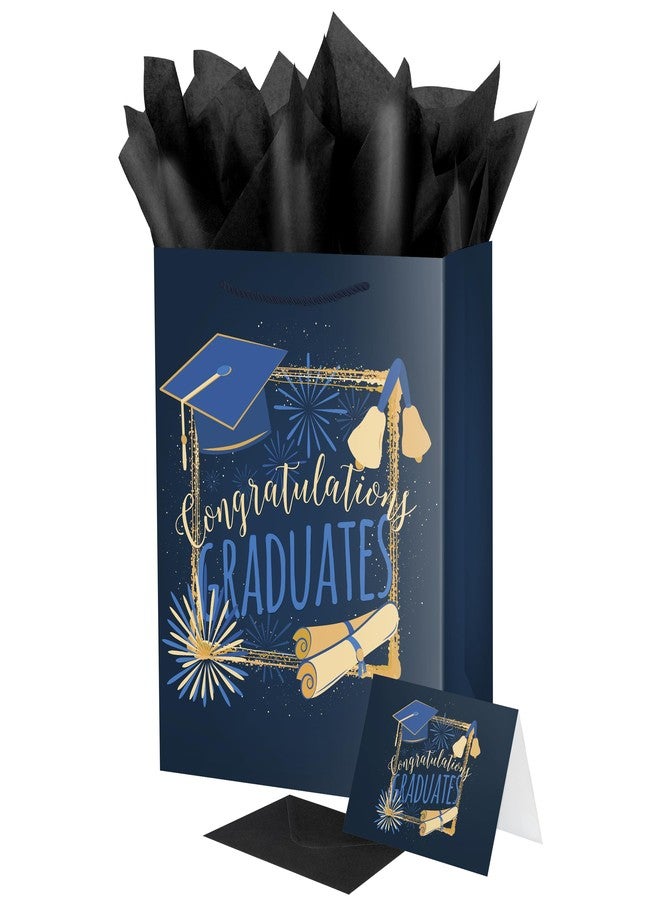 Linelglobal Graduation Gift Bag with Tissue Paper Congrat Grad for 2026 Graduation Decorations 12.6" Medium Navy Blue - Image 1