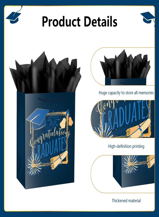 Linelglobal Graduation Gift Bag with Tissue Paper Congrat Grad for 2026 Graduation Decorations 12.6" Medium Navy Blue - Image 3