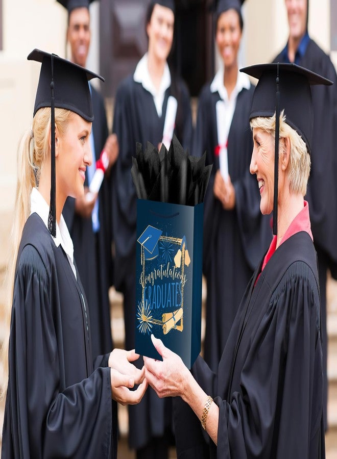 Linelglobal Graduation Gift Bag with Tissue Paper Congrat Grad for 2026 Graduation Decorations 12.6" Medium Navy Blue - Image 5