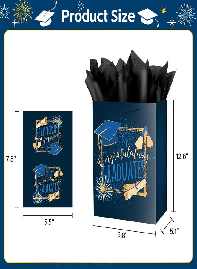 Linelglobal Graduation Gift Bag with Tissue Paper Congrat Grad for 2026 Graduation Decorations 12.6" Medium Navy Blue - Image 2