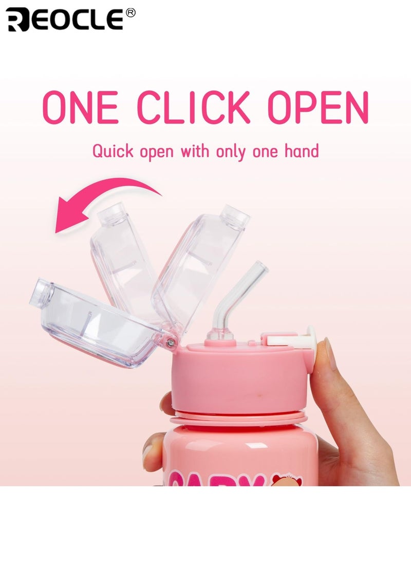 REOCLE 700ML Leakproof Water Bottle with Flip Cap and Handle Large Capacity Cartoon Capybara Design PVC-Free Plastic Air-Tight Straw for Outdoor Sports Travel Camping School Gym Use - Image 4