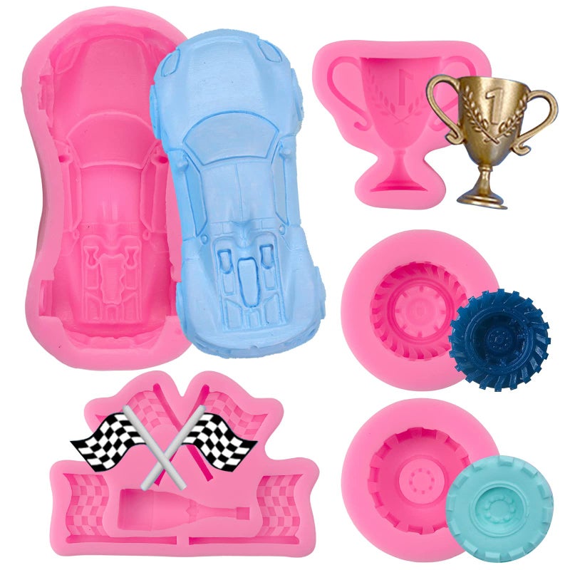 Race Car Silicone Molds 3D Round Tire Fondant Mold Truck Wheel Shape Silicone Mold Racing Car Mold Cake Decorating Candy Chocolate DIY Polymer Clay Gummy Crafting Projects Cupcake Topper Decor