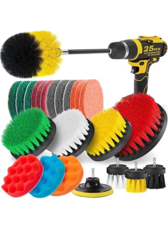 25 Pieces Drill Brush Attachments Set, Health Multi-Purpose Power Scrubber Brush Set with Brush, Scrub Pads, Sponge, Polishing Pads, Long Attachment for Bathroom, Kitchen, Tiles, Sinks - Image 1