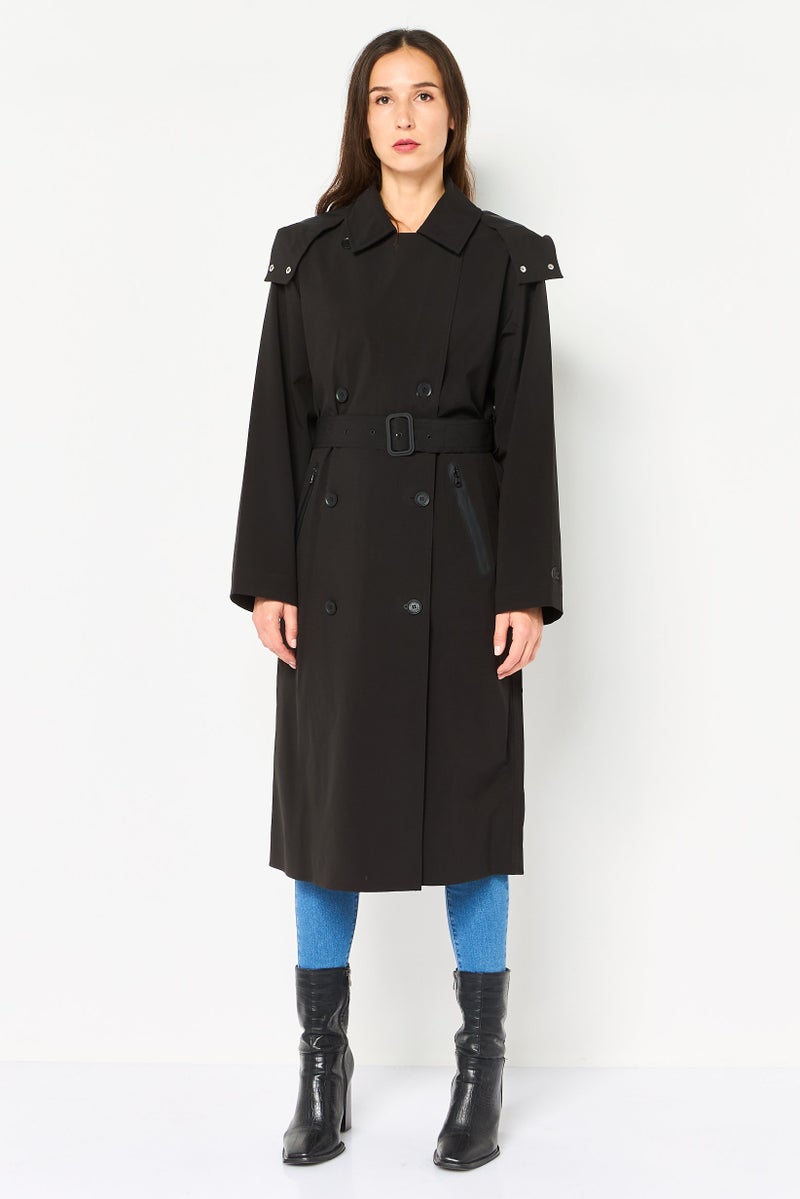 LACOSTE Women Solid Trench Coat, Black - Image 1