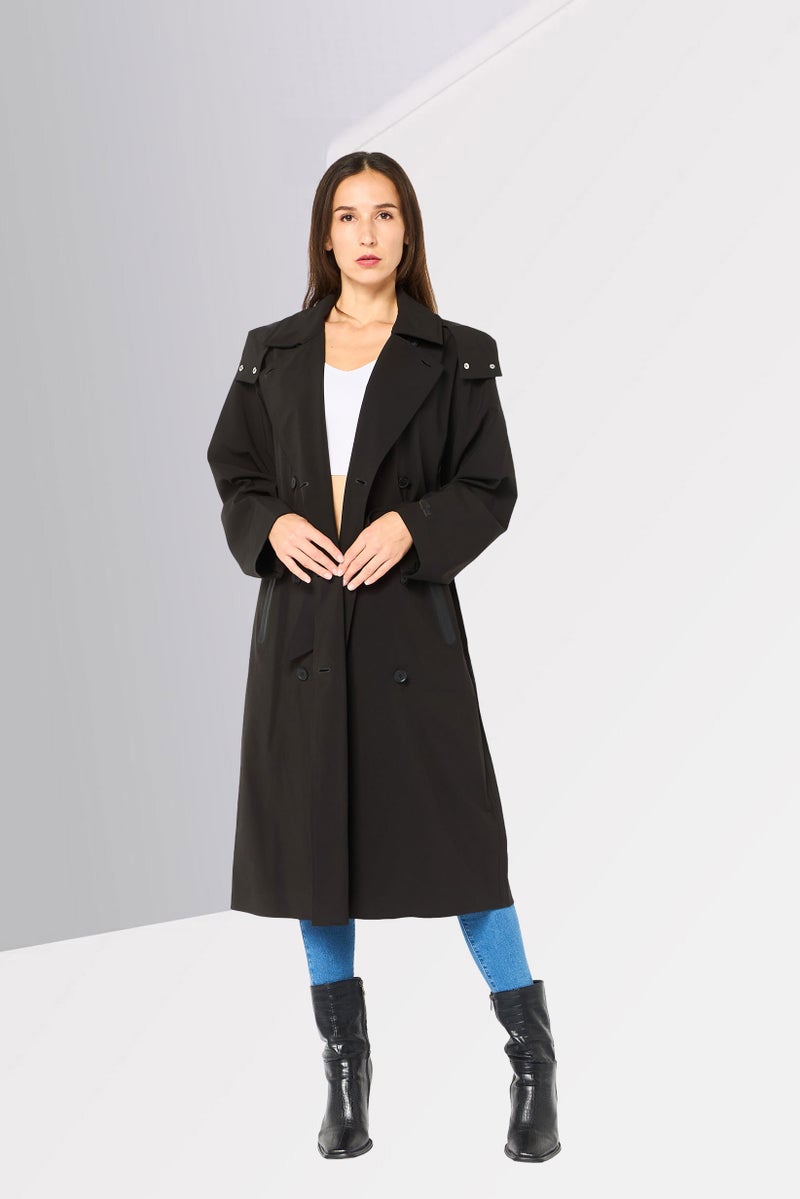 LACOSTE Women Solid Trench Coat, Black - Image 3