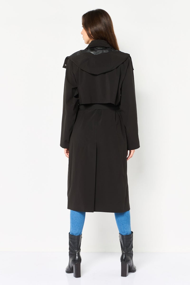 LACOSTE Women Solid Trench Coat, Black - Image 2