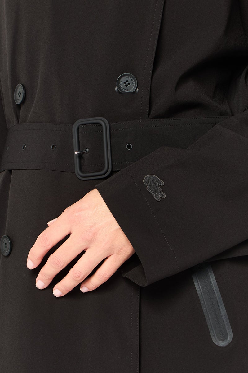 LACOSTE Women Solid Trench Coat, Black - Image 4