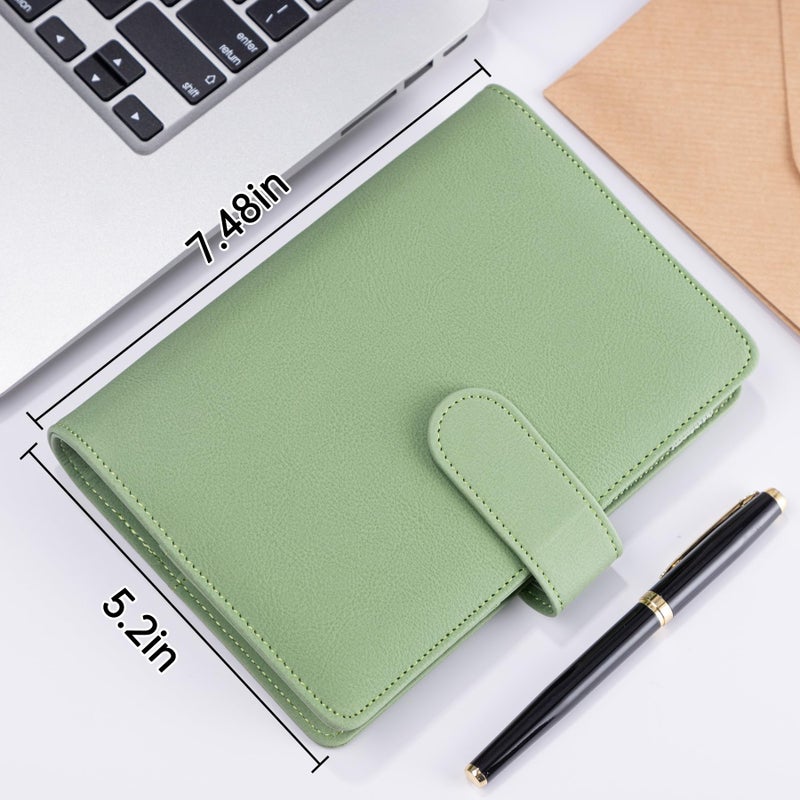 Antner A6 Notebook Binder Refillable 6 Ring Budget Binder Cover for A6 Refill Paper, PU Leather Budget Planner Organizer with Magnetic Buckle, Loose Leaf Personal Planner, Matcha Green - Image 5