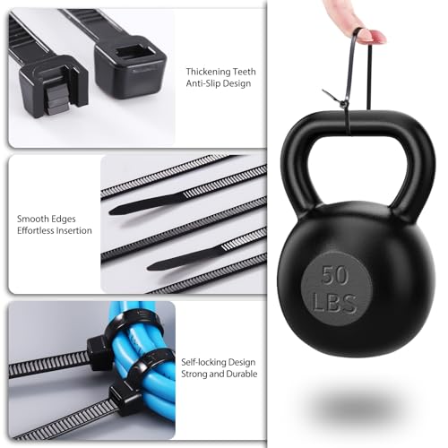 Cehony Cable Zip Ties 12 inch Cehony 500 Pack Black Zip Ties Heavy Duty 50lbs Tensile Strength Plastic Zip Ties for Outdoor and Indoor Multi-Purpose Cable Ties Self-Locking UV Resistant Wire Ties Wraps - Image 3