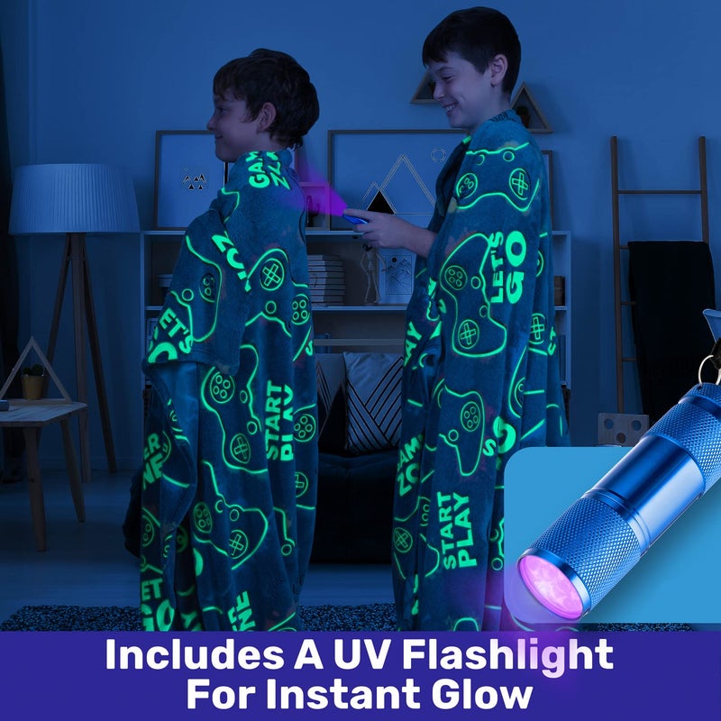 LIDERSTAR Glow in The Dark Blanket - Gaming Blanket  Big Size: 60 x 80 inch Soft Throw Blanket  Gamer Gifts for Kids Teenage  Adults  Plush Blanket Kids  Gamer Room Decor  Luminous Gamer Blanket  Boys Blanket - Image 2