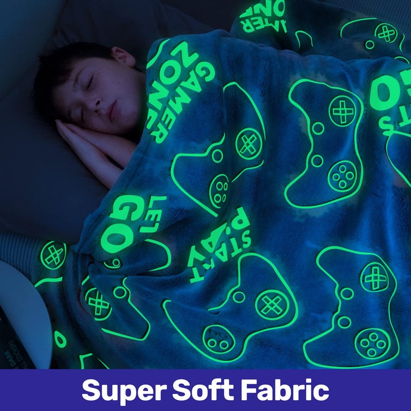 LIDERSTAR Glow in The Dark Blanket - Gaming Blanket  Big Size: 60 x 80 inch Soft Throw Blanket  Gamer Gifts for Kids Teenage  Adults  Plush Blanket Kids  Gamer Room Decor  Luminous Gamer Blanket  Boys Blanket - Image 4