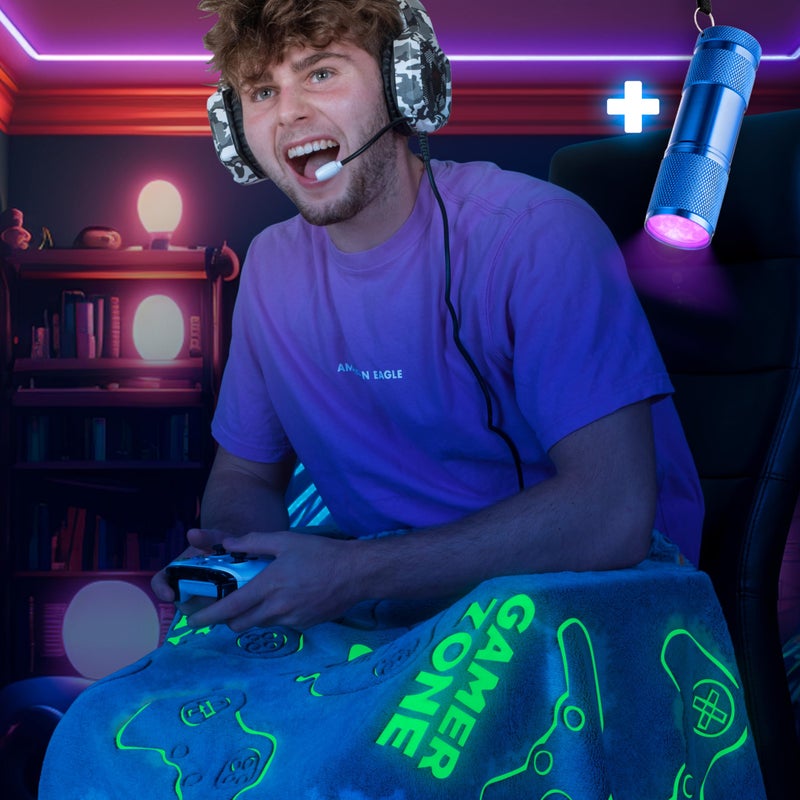 LIDERSTAR Glow in The Dark Blanket - Gaming Blanket  Big Size: 60 x 80 inch Soft Throw Blanket  Gamer Gifts for Kids Teenage  Adults  Plush Blanket Kids  Gamer Room Decor  Luminous Gamer Blanket  Boys Blanket - Image 1