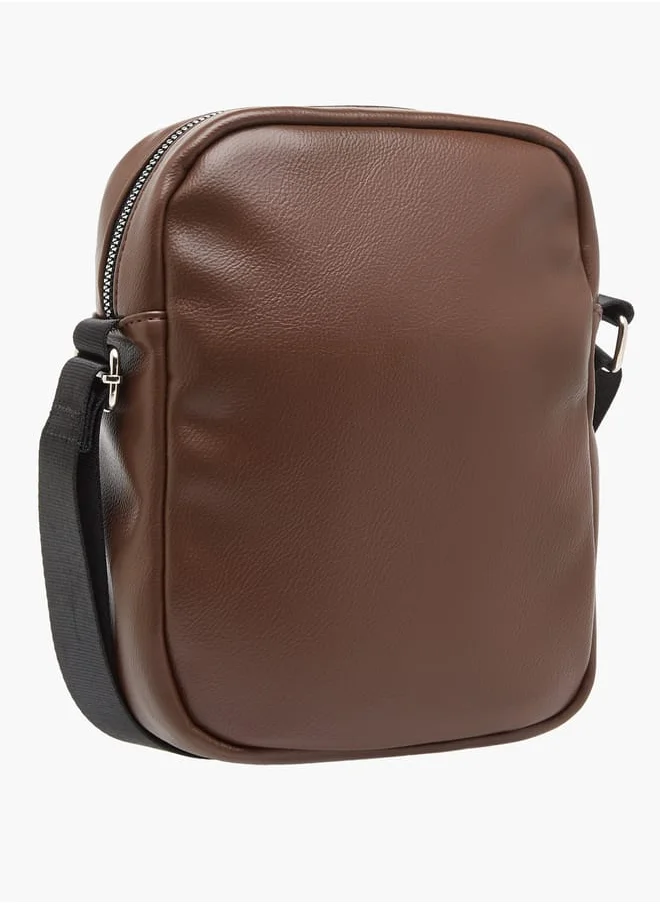 Lee Cooper Men Textured Crossbody Bag with Adjustable Strap and Zip Closure