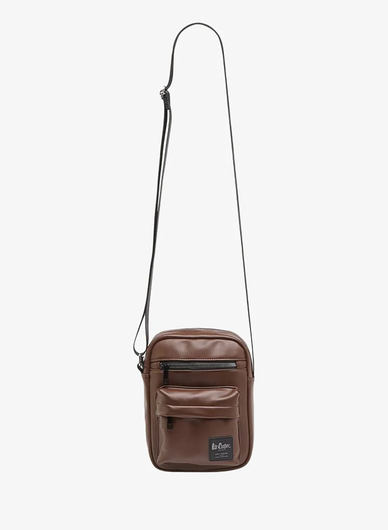 Lee Cooper Men Textured Crossbody Bag with Adjustable Strap and Zip Closure