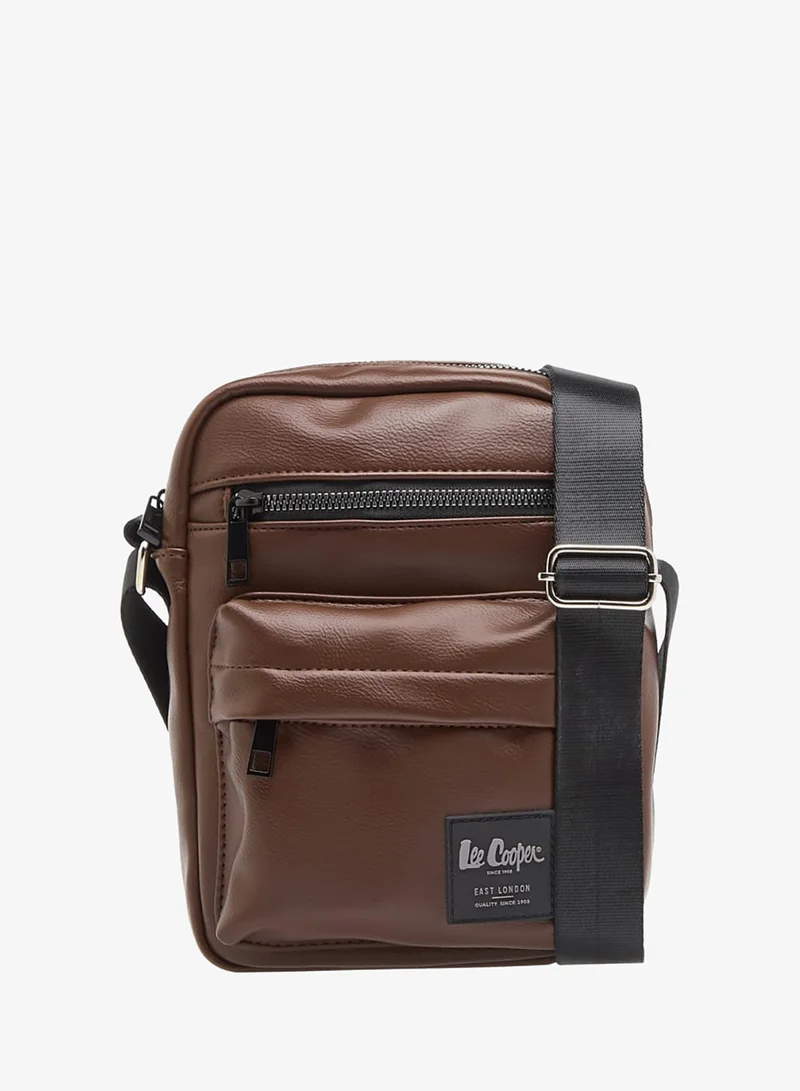 Lee Cooper Men Textured Crossbody Bag with Adjustable Strap and Zip Closure