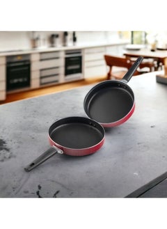 Bister Stripy Classy Round Omelette Aluminium Layered with Tefloan Coating, 20cm , Drak Red Color  - Image 4