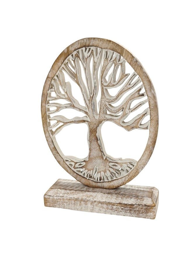 VANIYA CRAFTS ديكور شجرة الحياة الخشبية من VANIYA CRAFTS® - منحوتة يدوية الصنع لغرفة المعيشة أو غرفة النوم أو المكتب أو لعرضها في الخزانة (أبيض عتيق) - Image 5