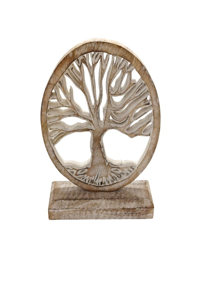 VANIYA CRAFTS ديكور شجرة الحياة الخشبية من VANIYA CRAFTS® - منحوتة يدوية الصنع لغرفة المعيشة أو غرفة النوم أو المكتب أو لعرضها في الخزانة (أبيض عتيق) - Image 4